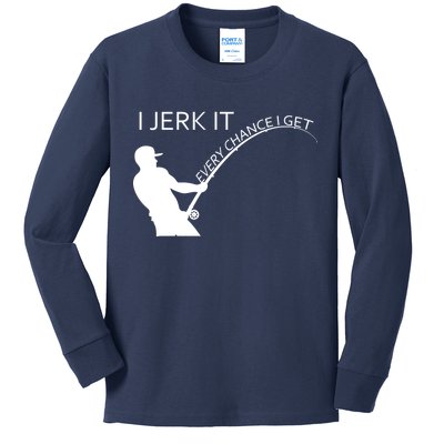 I Jerk It Funny Fishing Pole Kids Long Sleeve Shirt