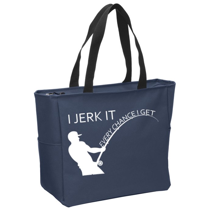 I Jerk It Funny Fishing Pole Zip Tote Bag