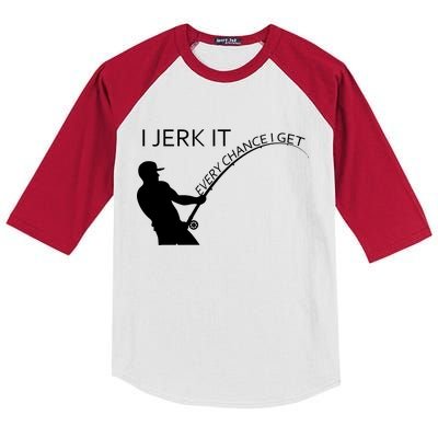 I Jerk It Funny Fishing Pole Kids Colorblock Raglan Jersey