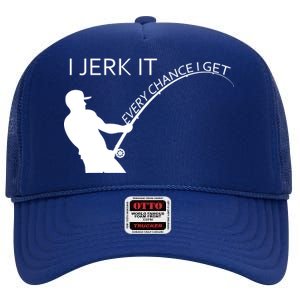 I Jerk It Funny Fishing Pole High Crown Mesh Back Trucker Hat