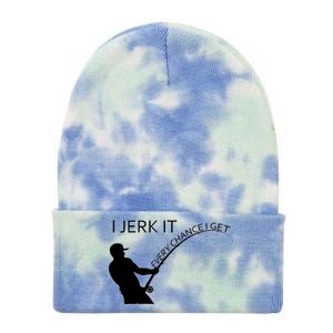 I Jerk It Funny Fishing Pole Tie Dye 12in Knit Beanie