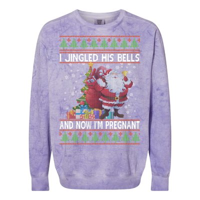 I Jingle His Bells Now I'm Pregnant Ugly Christmas Colorblast Crewneck Sweatshirt