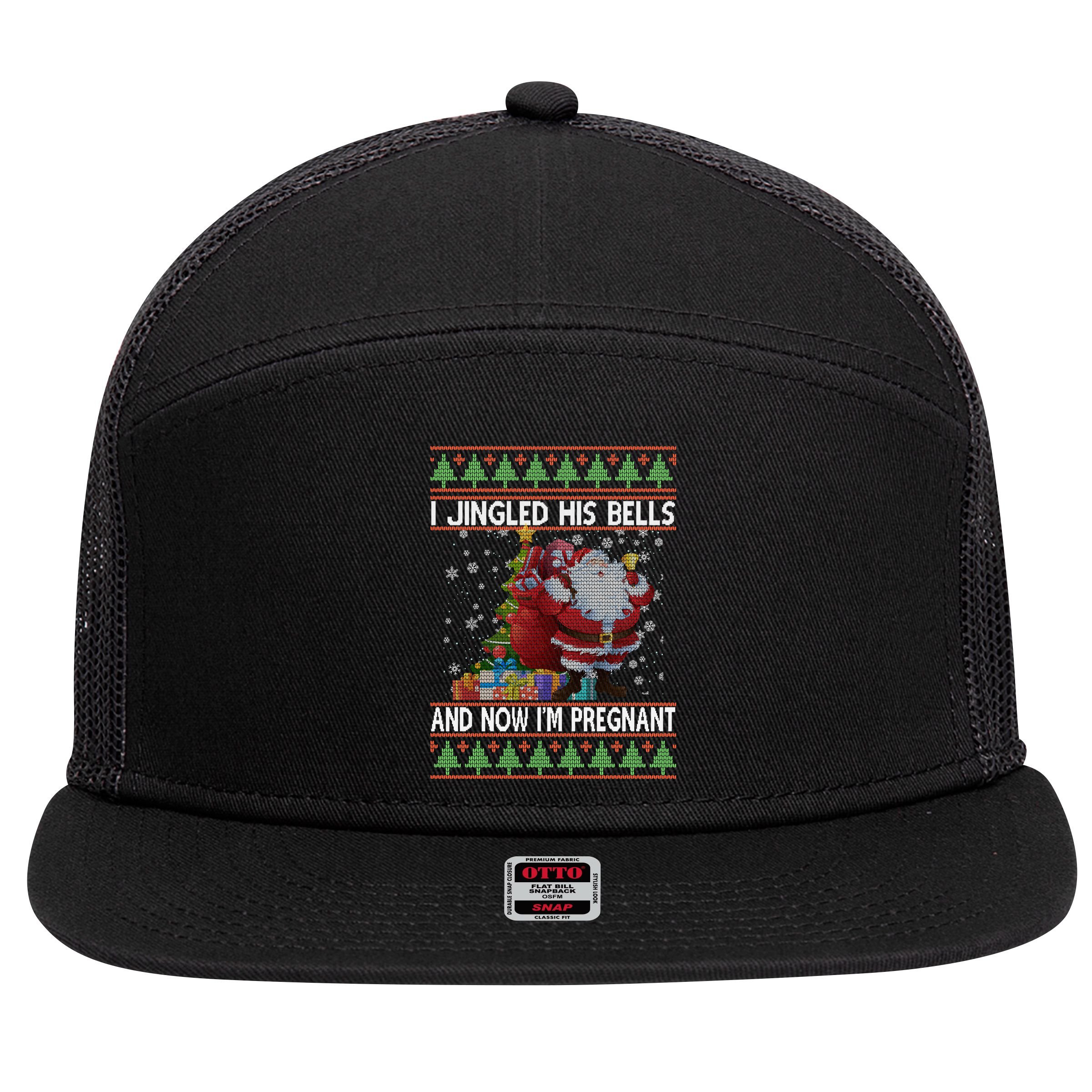 I Jingle His Bells Now I'm Pregnant Ugly Christmas 7 Panel Mesh Trucker Snapback Hat
