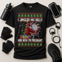 I Jingle His Bells Now I'm Pregnant Ugly Christmas Cooling Performance Crew T-Shirt