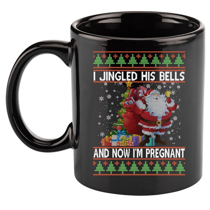 I Jingle His Bells Now I'm Pregnant Ugly Christmas 11oz C Handle Ceramic Mug
