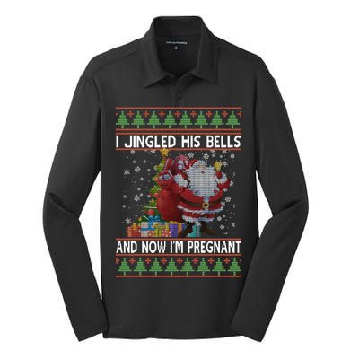 I Jingle His Bells Now I'm Pregnant Ugly Christmas Silk Touch Performance Long Sleeve Polo