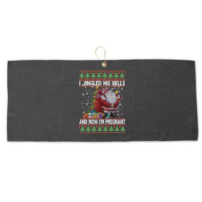 I Jingle His Bells Now I'm Pregnant Ugly Christmas Large Microfiber Waffle Golf Towel