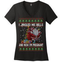 I Jingle His Bells Now I'm Pregnant Ugly Christmas Women's V-Neck T-Shirt