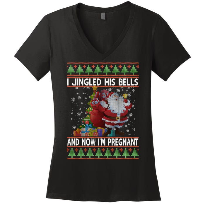 I Jingle His Bells Now I'm Pregnant Ugly Christmas Women's V-Neck T-Shirt