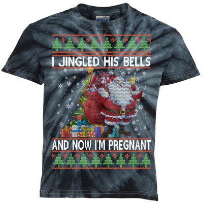 I Jingle His Bells Now I'm Pregnant Ugly Christmas Kids Tie-Dye T-Shirt