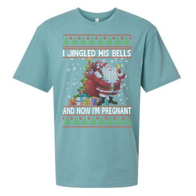 I Jingle His Bells Now I'm Pregnant Ugly Christmas Sueded Cloud Jersey T-Shirt