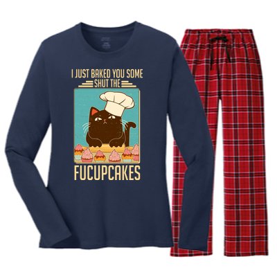 I Just Baked You Some Shut The Fucupcakes Cat Women's Long Sleeve Flannel Pajama Set 