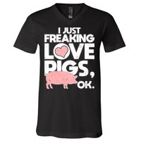 I Just Freaking Love Pigs OK V-Neck T-Shirt