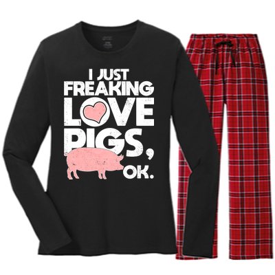 I Just Freaking Love Pigs OK Women's Long Sleeve Flannel Pajama Set 