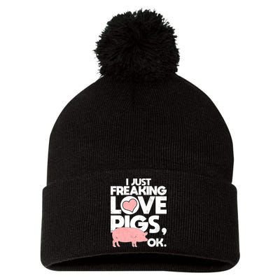 I Just Freaking Love Pigs OK Pom Pom 12in Knit Beanie