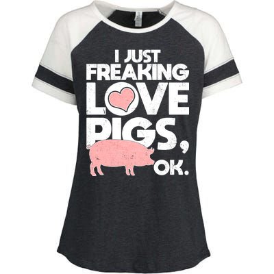 I Just Freaking Love Pigs OK Enza Ladies Jersey Colorblock Tee