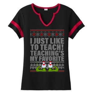 I Just Like To Teach Ugly Christmas Sweaters For Teachers Ladies Halftime Notch Neck Tee