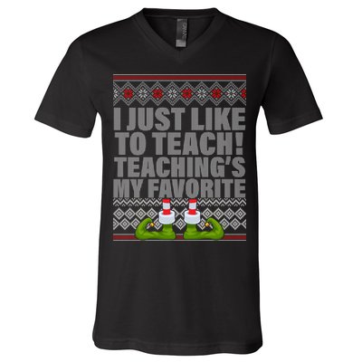 I Just Like To Teach Ugly Christmas Sweaters For Teachers V-Neck T-Shirt