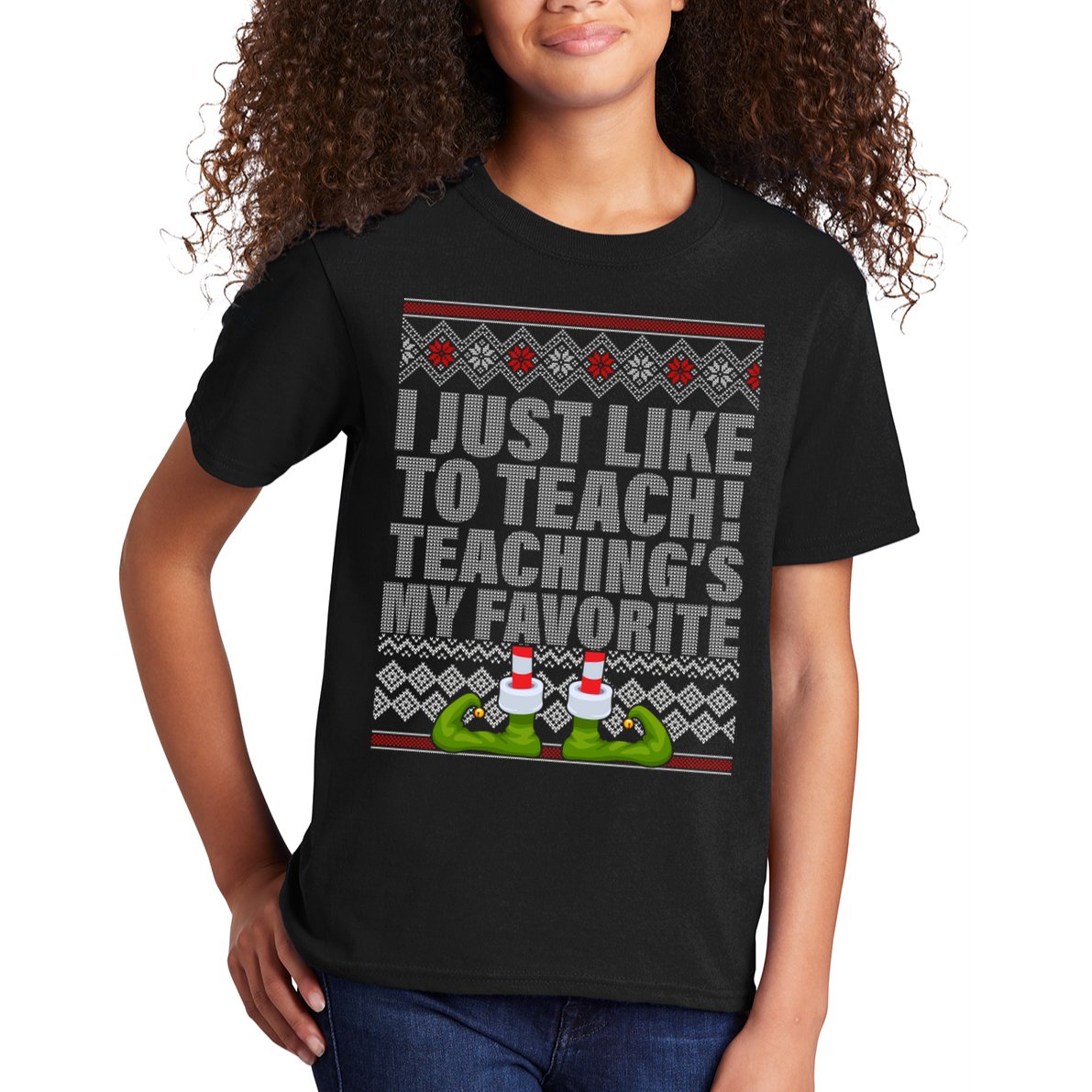 I Just Like To Teach Ugly Christmas Sweaters For Teachers Kids T-Shirt