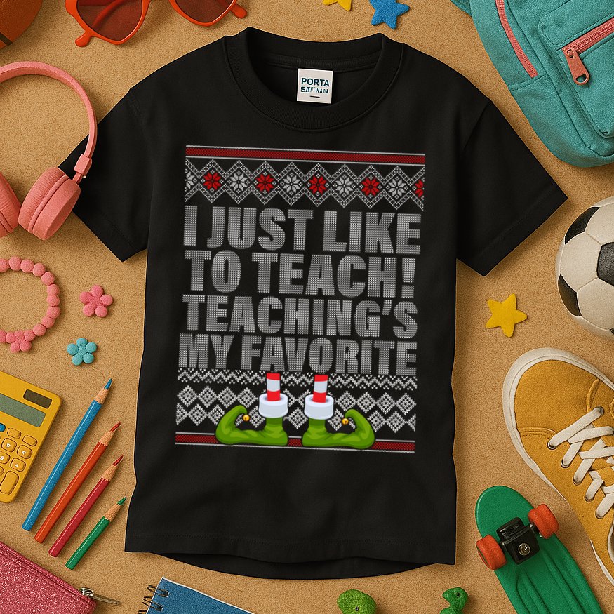 I Just Like To Teach Ugly Christmas Sweaters For Teachers Kids T-Shirt