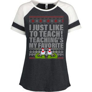 I Just Like To Teach Ugly Christmas Sweaters For Teachers Enza Ladies Jersey Colorblock Tee