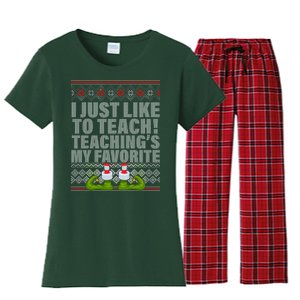 I Just Like To Teach Ugly Christmas Sweaters For Teachers Women's Flannel Pajama Set