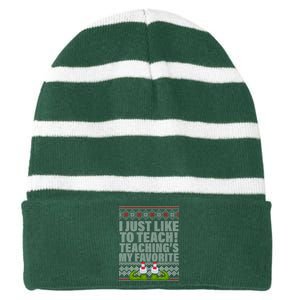 I Just Like To Teach Ugly Christmas Sweaters For Teachers Striped Beanie with Solid Band