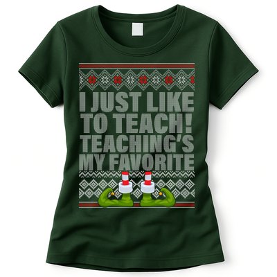 I Just Like To Teach Ugly Christmas Sweaters For Teachers Womens T-Shirt