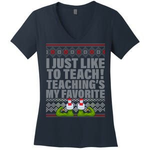 I Just Like To Teach Ugly Christmas Sweaters For Teachers Women's V-Neck T-Shirt