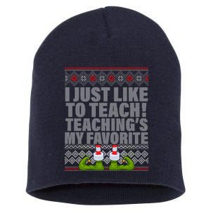 I Just Like To Teach Ugly Christmas Sweaters For Teachers Short Acrylic Beanie