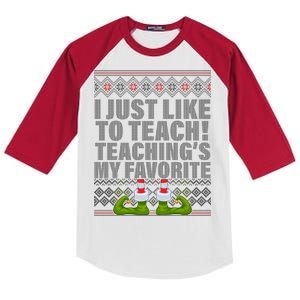 I Just Like To Teach Ugly Christmas Sweaters For Teachers Kids Colorblock Raglan Jersey