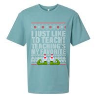 I Just Like To Teach Ugly Christmas Sweaters For Teachers Sueded Cloud Jersey T-Shirt