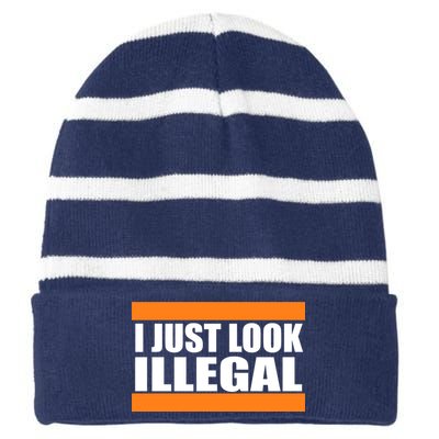 I Just Look Illegal Box Striped Beanie with Solid Band