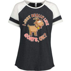 I Just Really Like Goats Ok? Enza Ladies Jersey Colorblock Tee