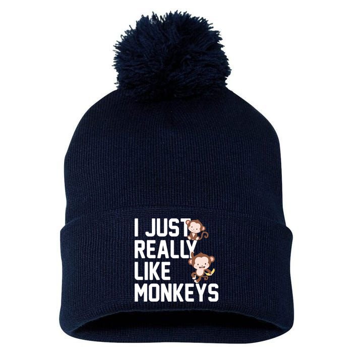 I Just Really Like Monkeys Pom Pom 12in Knit Beanie