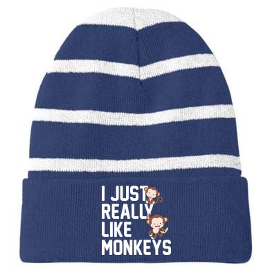 I Just Really Like Monkeys Striped Beanie with Solid Band