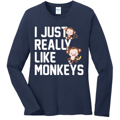 I Just Really Like Monkeys Ladies Long Sleeve Shirt