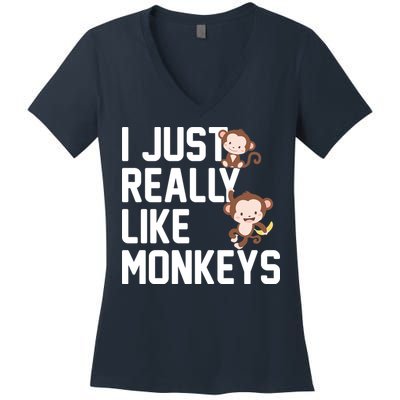 I Just Really Like Monkeys Women's V-Neck T-Shirt