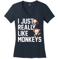 I Just Really Like Monkeys Women's V-Neck T-Shirt