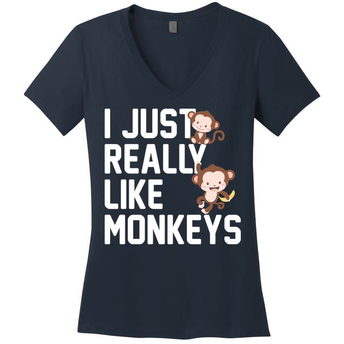 I Just Really Like Monkeys Women's V-Neck T-Shirt
