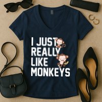 I Just Really Like Monkeys Women's V-Neck T-Shirt