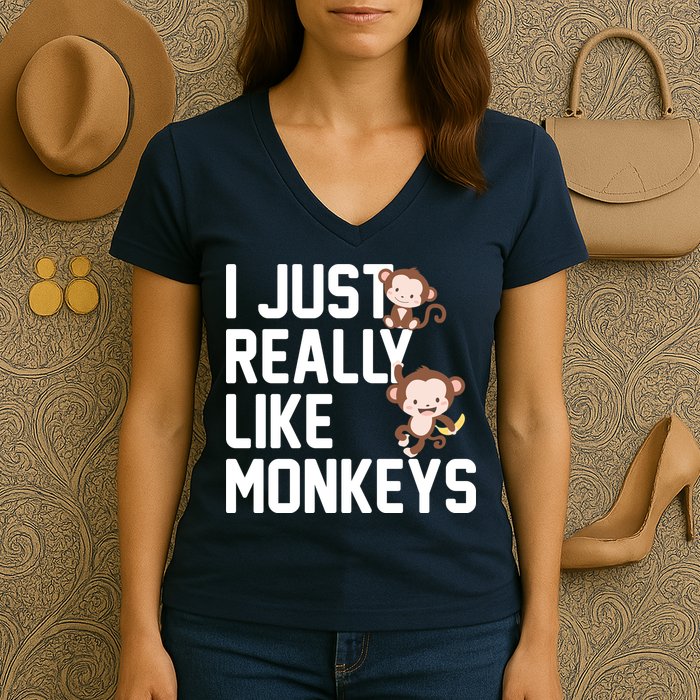I Just Really Like Monkeys Women's V-Neck T-Shirt