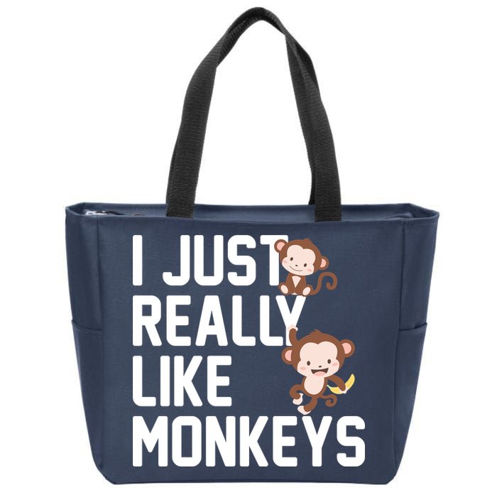 I Just Really Like Monkeys Zip Tote Bag
