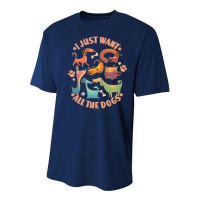 I Just Want All The Dogs Youth Performance Sprint T-Shirt