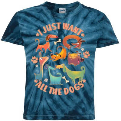 I Just Want All The Dogs Kids Tie-Dye T-Shirt