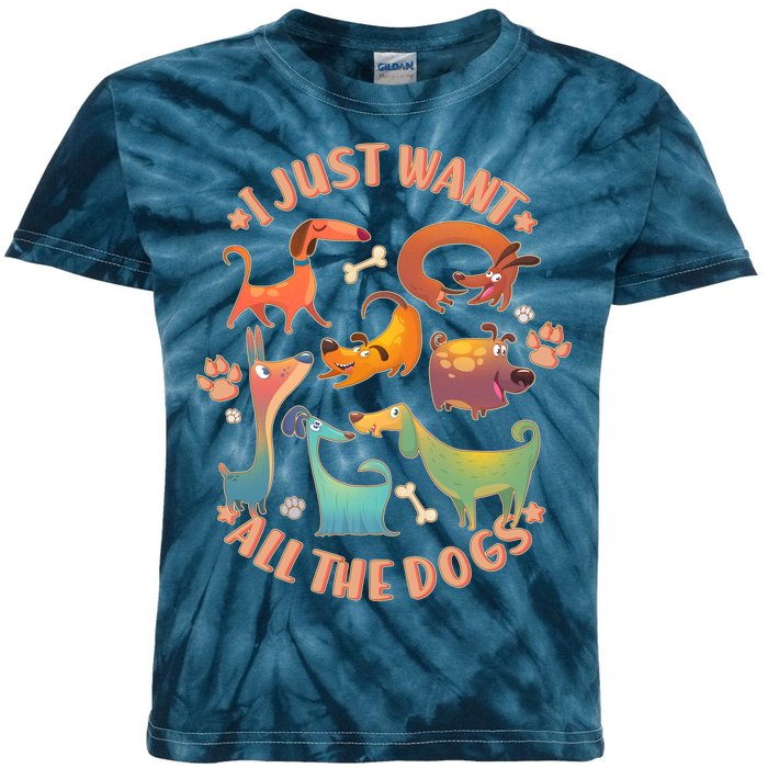 I Just Want All The Dogs Kids Tie-Dye T-Shirt