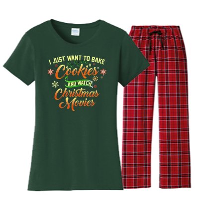 I Just Want To Bake Cookies And Watch Christmas Movies Women's Flannel Pajama Set