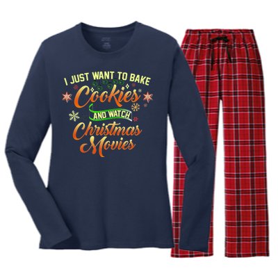 I Just Want To Bake Cookies And Watch Christmas Movies Women's Long Sleeve Flannel Pajama Set 