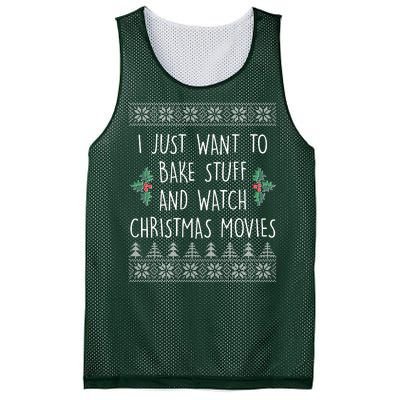 I Just Want To Bake Stuff And Watch Christmas Movies Ugly Sweater Mesh Reversible Basketball Jersey Tank