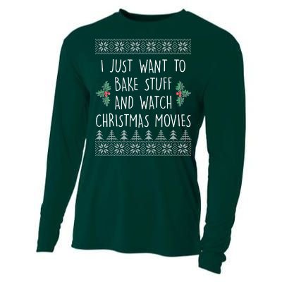 I Just Want To Bake Stuff And Watch Christmas Movies Ugly Sweater Cooling Performance Long Sleeve Crew